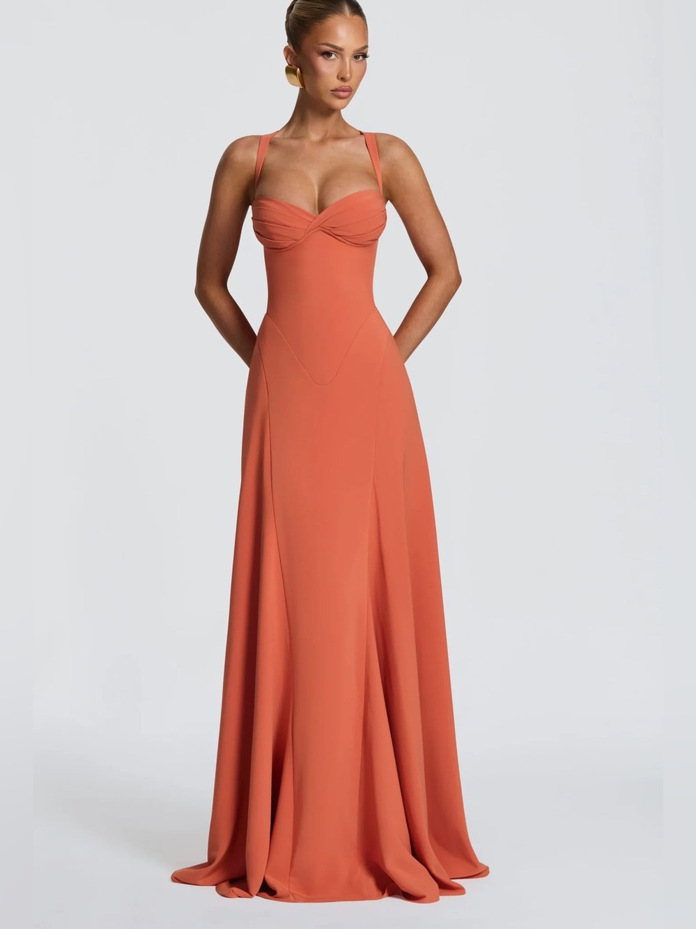 Babyboo Irie Maxi Dress Burnt Orange Lace Up Formal Gown Size Small